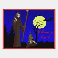 Grim Reaper at Graveyard Halloween Party Sign