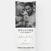 Wedding Reception Happy Couple Photo White Welcome Banner