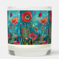 Teal and Orange Doodle Flowers Scented Jar Candle