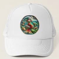 Enchanting Mermaid Sitting on a Rock Under a Moonl Trucker Hat