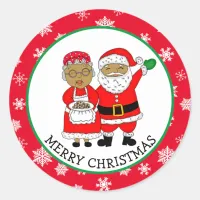 Mr and Mrs Claus, African-American Santa Christmas Classic Round Sticker