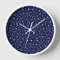 Stars and constellations on night sky clock