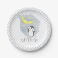 Penguin Moon Watercolor Baby Shower  Paper Plates