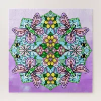 Purple Butterflies Flowers and Bees Mandala   Jigsaw Puzzle