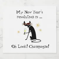 Oh Look! Champagne! New Year's Cat Sparkling Wine Label