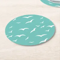 Nautical Blue and White Sea Bird Patterned Round Paper Coaster