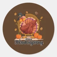 Happy Thanksgiving Typography Round Sticker