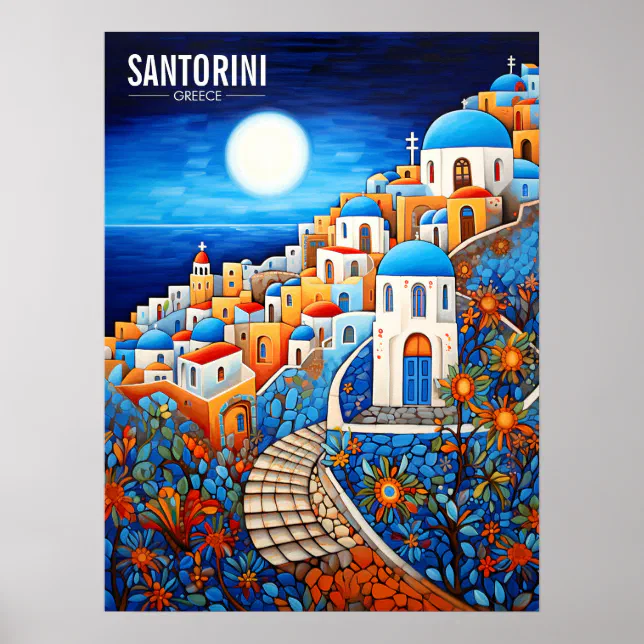 Santorini Island Painting | Greece Travel | Art Poster