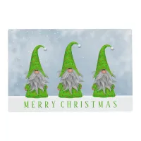 Trio of Cute Christmas Gnomes Wearing Green on a Placemat