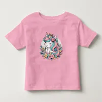 Pink and Blue Unicorn and Flowers  Toddler T-shirt