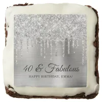 Glittery Silver Drips Metallic Foil 40 & Fabulous Brownie