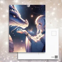 Anime Girl and Her Dragon Mystical   Postcard