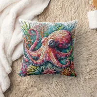 Colorful Octopus Among Coral Reef Throw Pillow