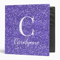 Chic Girly Purple Sparkle Glitter Monogram 3 Ring Binder