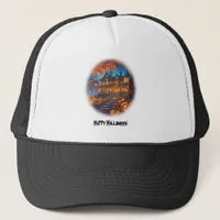 Spooky villa in the forest, pumpkins, Halloween Trucker Hat