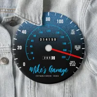 Funny Manly Car Odometer Speedometer Blue Glitter Button