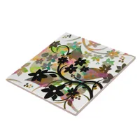 [Retro Floral] Multicolor Botanical Graphic Design Ceramic Tile