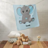 Cute baby elephant in blue for boys   baby blanket