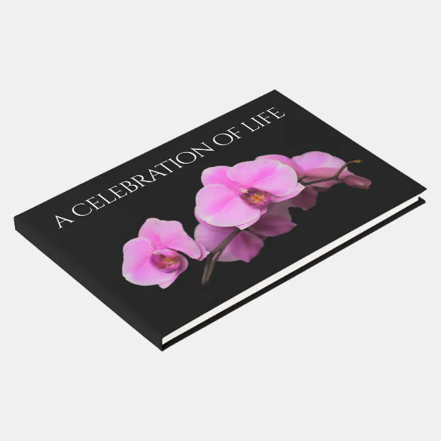 Elegant Pink Orchids Celebration of Life Guest Book