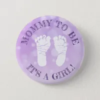 Lavender Purple Footprints Girl Baby Shower Button