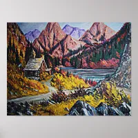 Cabin by the Lake Mountains Small Poster