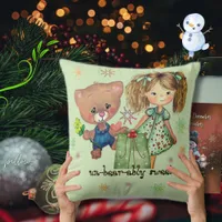 Unbearably Sweet Girl and Teddy Bear Throw Pillow