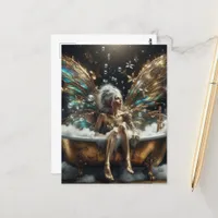 Fairy Woman Takes a Bubble Bath in Gold Tub Postcard