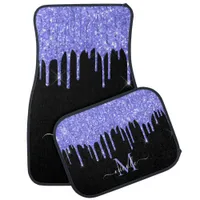 Monogram Metallic Peri Purple Glitter Drips Black Car Floor Mat