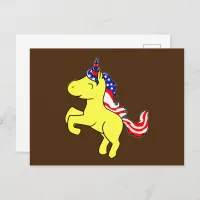 Unicorn Yellow Patriotic USA Flag Mane Cartoon Postcard