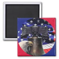 American Bald Eagle, Bell and Flag Magnet