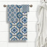 Ornate Moroccan Tile Pattern#4 Blue White ID1078 Bath Towel Set