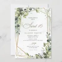 Elegant Calligraphy Greenery Eucalyptus Sweet 16 Invitation