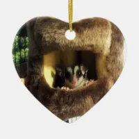 Sugar Glider in Furry Tree Truck Hanging Bed Ceramic Ornament