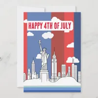 Manhattan Skyline and Statue of Liberty 4th of Jul Holiday Card