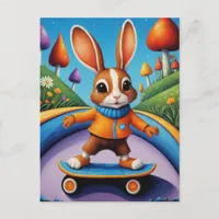 A Skateboarding Rabbit Postcard