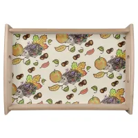 Cute hand drawn fall hedgehog saying Thank you Serving Tray