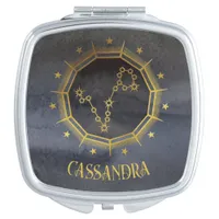 Dark Zodiac Astrology: Pisces Black Gold Name Compact Mirror