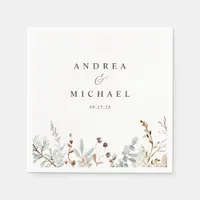 Woodsy Winter Wildflower Branches Foliage Wedding Napkins