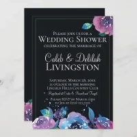 Dark Blue Purple Twilight Floral Wedding Shower Invitation
