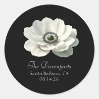 Elegant Anenome Flower Wedding Black & White Classic Round Sticker