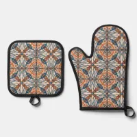 Turkish Inspired: Textured Navy & Terracotta Oven Mitt & Pot Holder Set