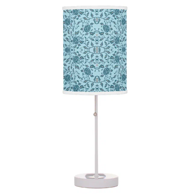 Elegant Flowery Teal Damask Table Lamp