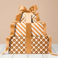 Orange Happy Face Stripes and Polka Dot Wrapping Paper Sheets