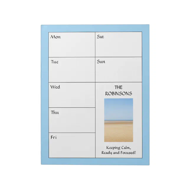 Calm Blue Weekly Planner Add Own Photo Notepad