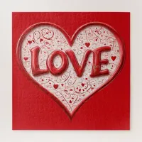 Red And White Cute Love Heart Jigsaw Puzzle