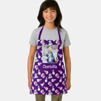 Girls Photo And Name Christmas Snowman Purple  Apron