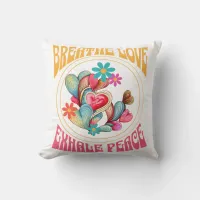 Breathe Love Throw Pillow Orange and Rosy Red