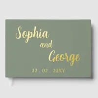 Elegant Modern Sage Wedding Foil Guest Book