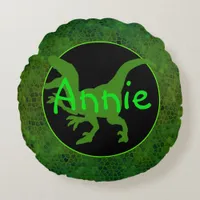 Personalized Green Dinosaur Hide Round Pillow