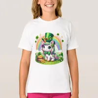 Adorable St. Patricks Day Unicorn Rainbow Gold T-Shirt